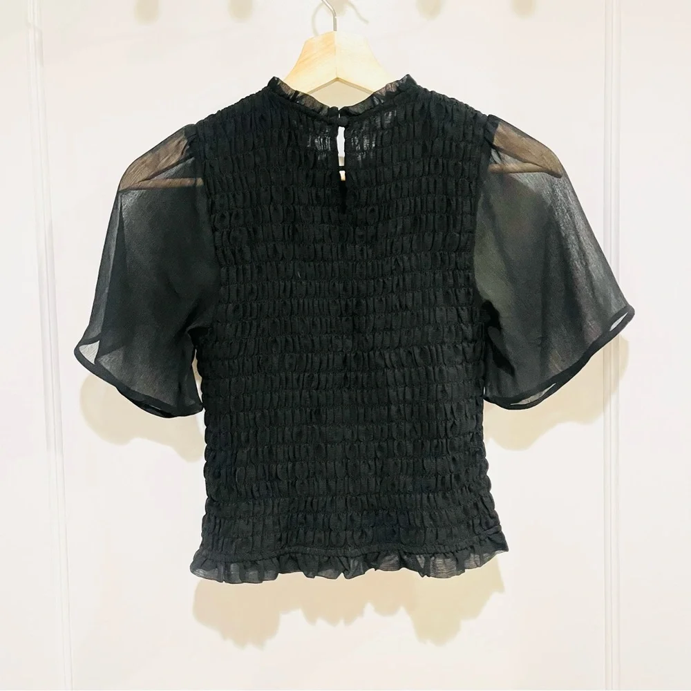 Abercrombie & Fitch Puff Sleeve Smocked Top Black XS